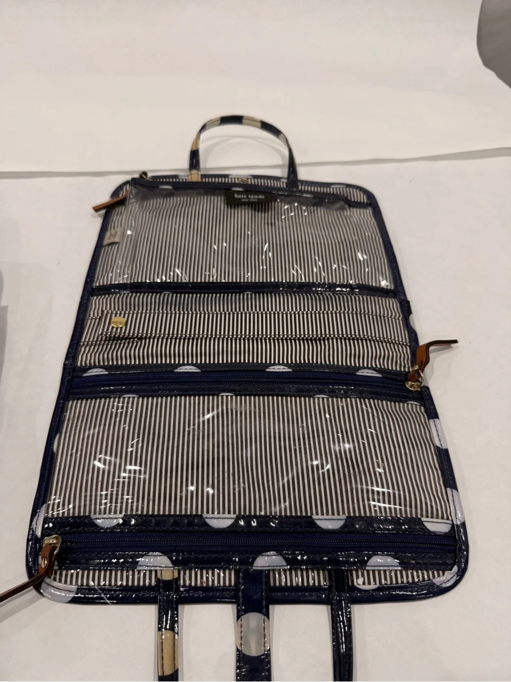 Kate Spade Le Pavillion Manuela Cosmetic Case in Navy Blue and White Polka Dot